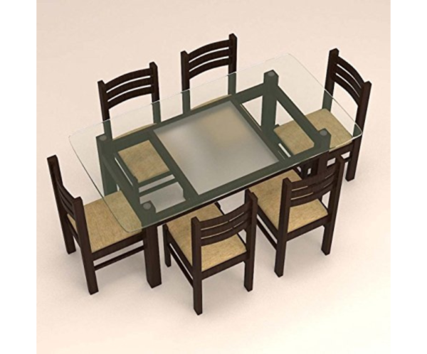 Glass Dinning Set with Rectangular Table and Six Seater Ladder Back Chairs