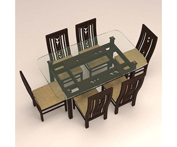 Colonial Styled Six Seater Dinning Set with Glass Table Top