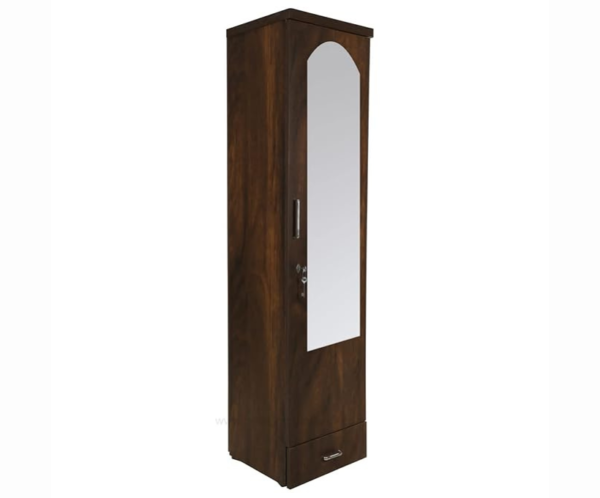 Wood Base Dark Wooden Texture Single Door Wardrobe with Mirror