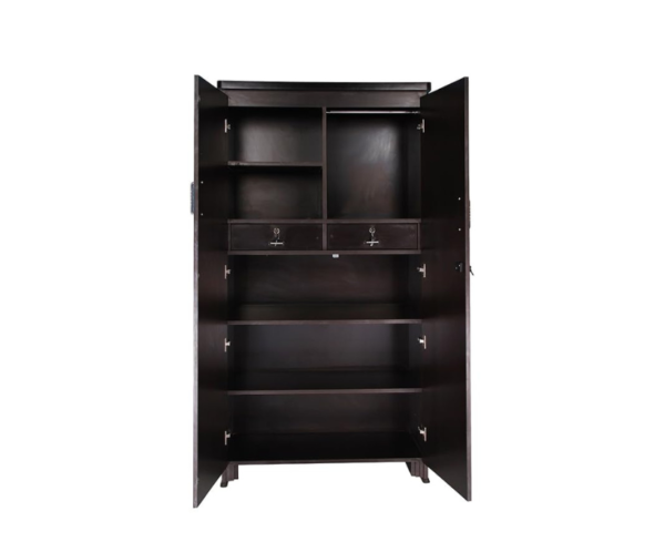 Double Door Wardrobe with Mirror and Drawers in Dark Walnut