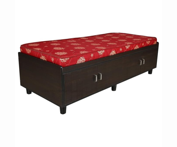Single Size Bed with Mattress and Box Storage | Dark Brick Texture