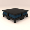 Large Blue Cushioned Four Stool Coffee Center Table