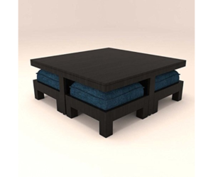 Large Blue Cushioned Four Stool Coffee Center Table