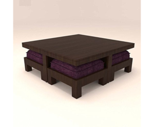 Living Room Table with Four Stool and Magenta Cushions