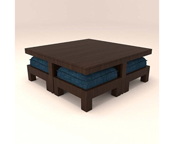 3 Stylish Large Blue Cushioned Four Stool Centre Table