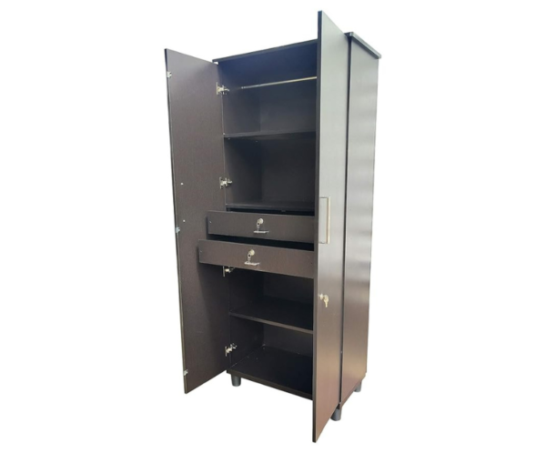 3 Double Door Wardrobe | Almirah | Multipurpose Cabinet with two Drawers in Dark Walnut Color