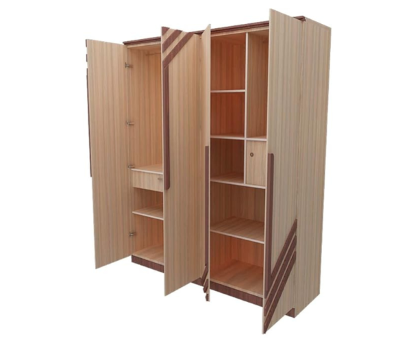 Premium Four Door Wardrobe Light Brown Particle Board Machine Finished