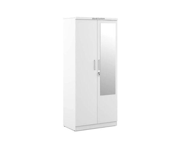 Engineered Wood Double Door Wardrobe With Drawer And Mirror | Frosty White Colour