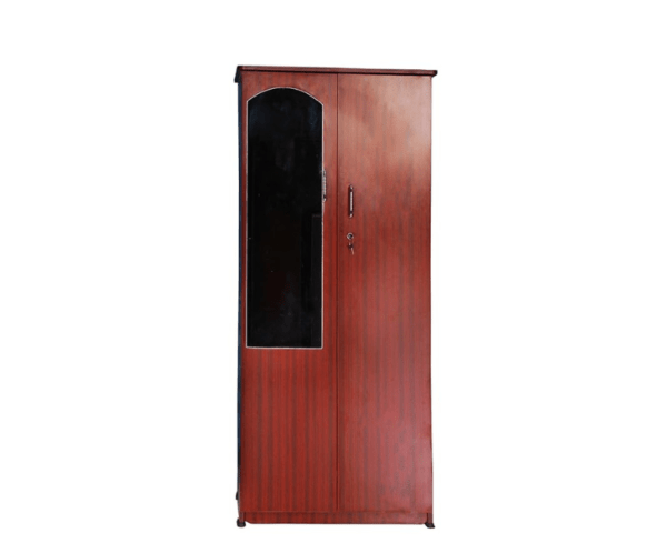 Double Door Wardrobe with Mirror in Rosewood Color