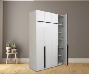 Engineered Wood Four Door Wardrobe Frosty White With Loft And Locker for Bedroom Multiple Shelves For Storage