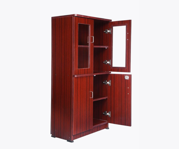 Four feet Matte Multi-Ply Wood Bookcase with Four Door in Maroon Color