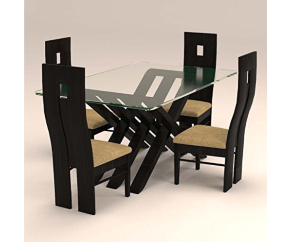 Criss Cross Designed Four Seater Glass Dinning Set
