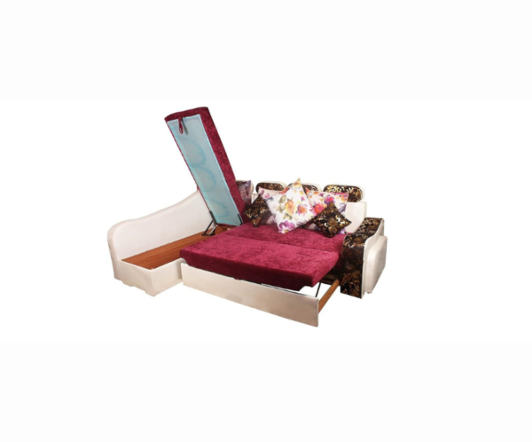 Modern Floral Print L-Shape Wooden Sofa Cum Bed | Standard Size | Multicolour