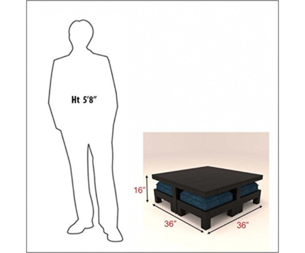 Large Blue Cushioned Four Stool Coffee Center Table