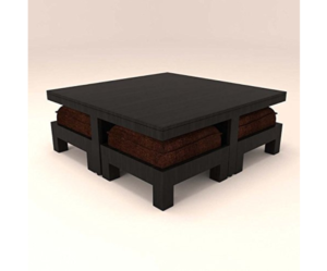 Four Stool Coffee Table with Dark Brown Cushions