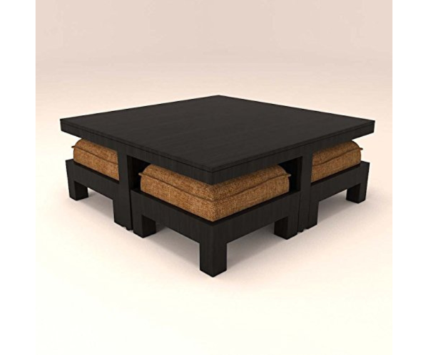 4 Large Light Brown Cushioned Four Stool Living Room Table