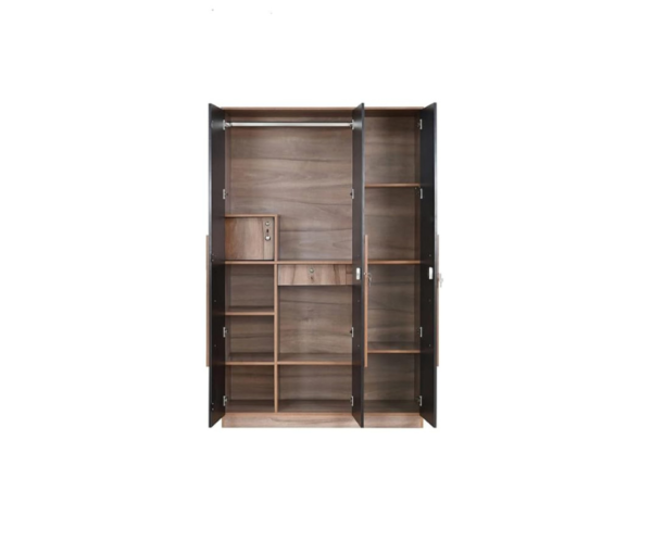 Three Door Wardrobe with Drawer and Shelves | Hanging Space | Engineered Wood | Brown