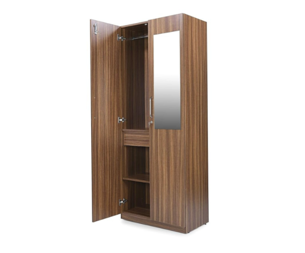 Double Door Wardrobe with Mirror | Suede Matte Finish | Indiana Teak