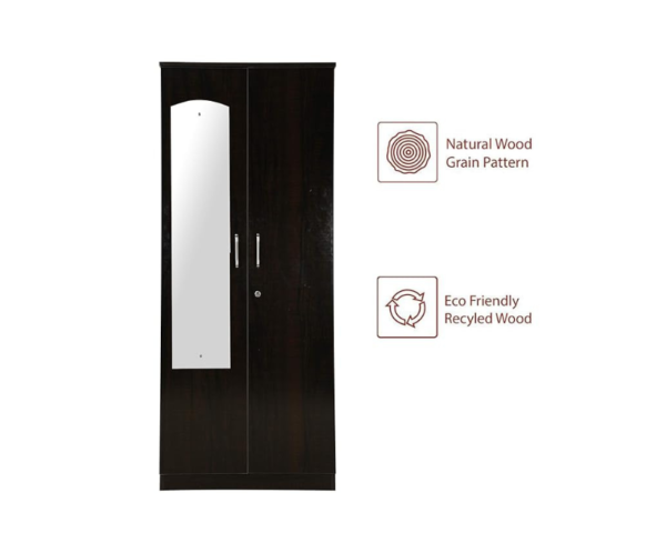 Orchid Dark Wooden Double Door Wardrobe with Mirror | Standard | Brown