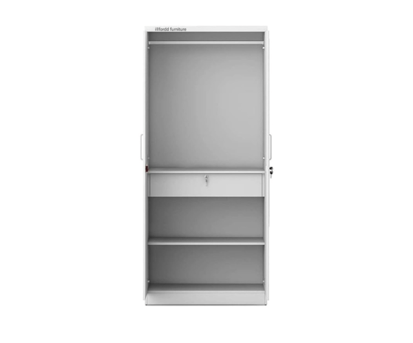 Engineered Wood Double Door Wardrobe With Drawer And Mirror | Frosty White Colour