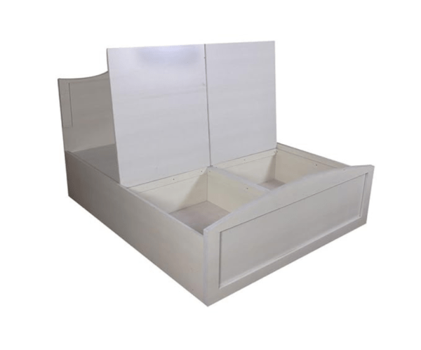 White Queen Size Textured Bed with Storage | Wood