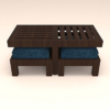 Center Table with 2 Stools and Blue Cushions