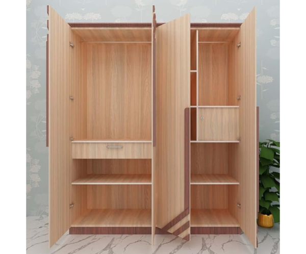 Premium Four Door Wardrobe Light Brown Particle Board Machine Finished