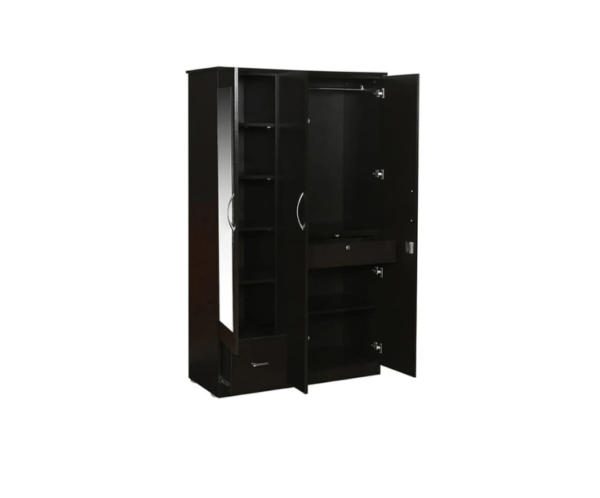 Three Door Wardrobe Wenge Finish with Drawer and Mirror