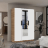 Engineered Wood Three Door Wardrobe | Finish Color - Milky Oak | Mirror Included