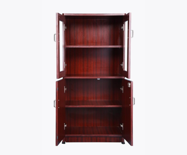 Four feet Matte Multi-Ply Wood Bookcase with Four Door in Maroon Color