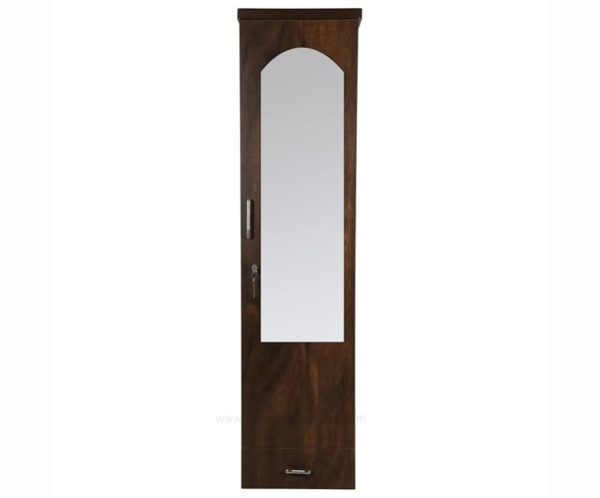 Wood Base Dark Wooden Texture Single Door Wardrobe with Mirror