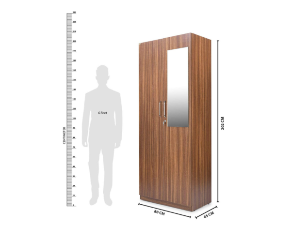 Double Door Wardrobe with Mirror | Suede Matte Finish | Indiana Teak