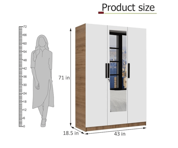 Engineered Wood Three Door Wardrobe | Finish Color - Milky Oak | Mirror Included