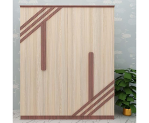 Premium Four Door Wardrobe Light Brown Particle Board Machine Finished