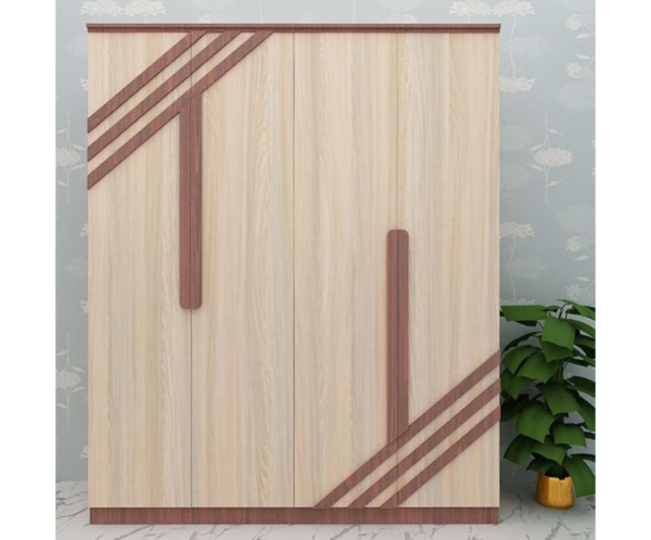 Premium Four Door Wardrobe Light Brown Particle Board Machine Finished