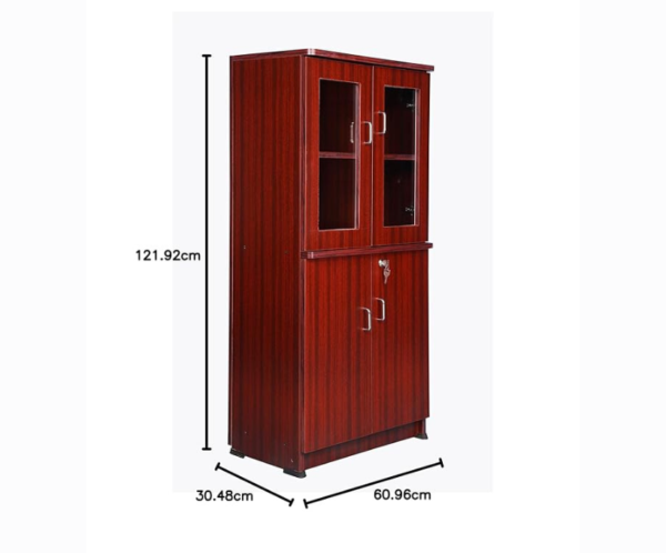 Four feet Matte Multi-Ply Wood Bookcase with Four Door in Maroon Color