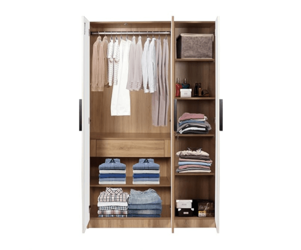 Engineered Wood Three Door Wardrobe | Finish Color - Milky Oak | Mirror Included