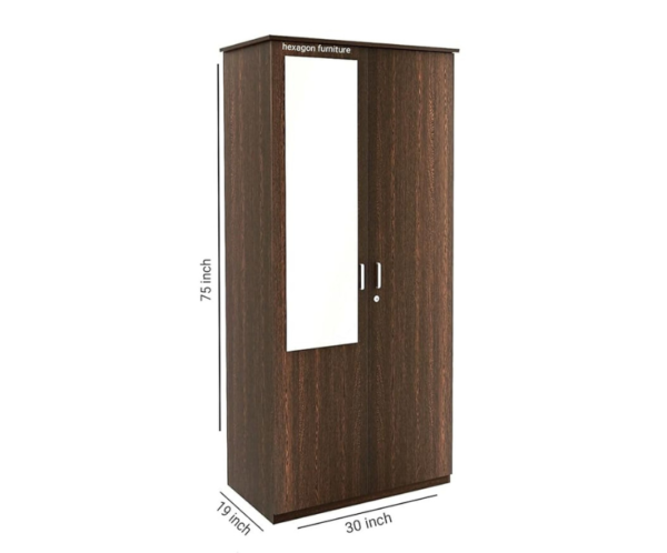1 Double Door Wardrobe with Mirror 6 Shelves and1 Drawer | Dark Brown