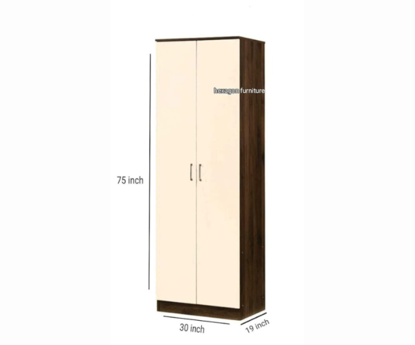 Double Door Wardrobe with 5 Shelves | Brown and Off White