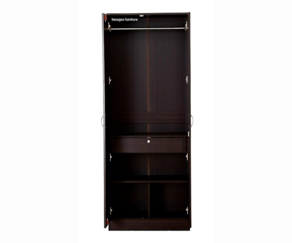 Engineered Wood Double Door Wardrobe with 1 Drawer and 4 Shelves | Dark Brown