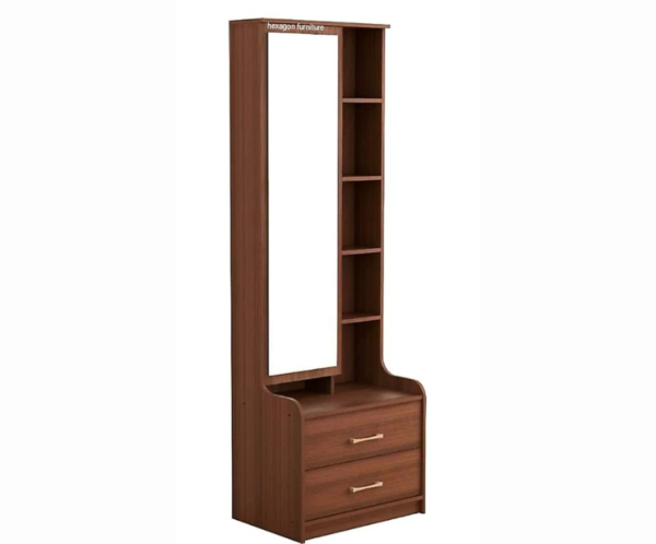 Engineered Wood Dressing Table with 1 Mirror and Storage | Walnut-Brown