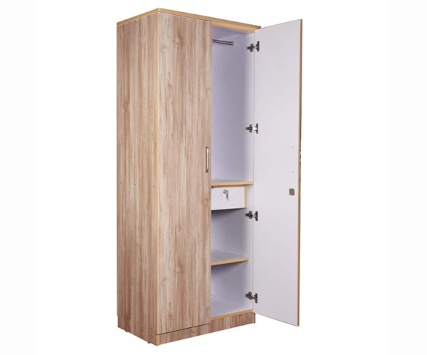 Wooden Cafe Walnut Double Door Wardrobe in Light Brown