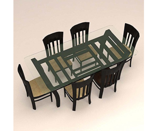 Six Seater Dinning Set with Vertical Stripes and Glass Table Top
