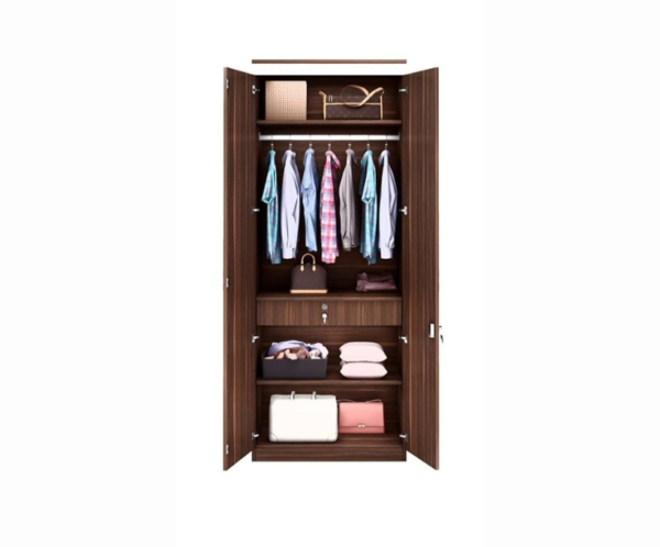 Double Door Wardrobe with Drawer and shelve in Walnut Finish