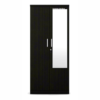 Double Door Wardrobe with Mirror and Drawer | Dark Brown