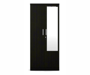 Double Door Wardrobe with Mirror and Drawer | Dark Brown