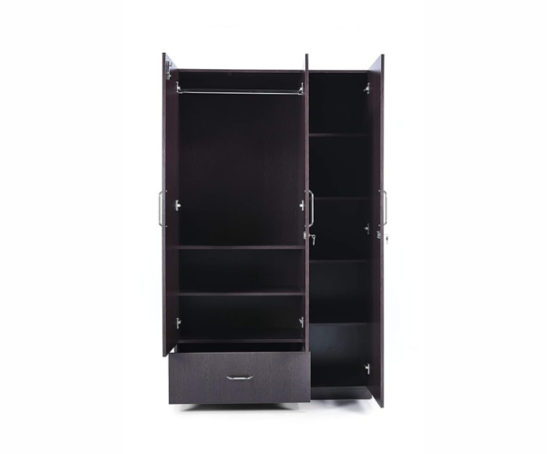 Engineered Wood Suede Matte Finish | Split Three Door Wardrobe Without Mirror and Drawer | Flower Wenge