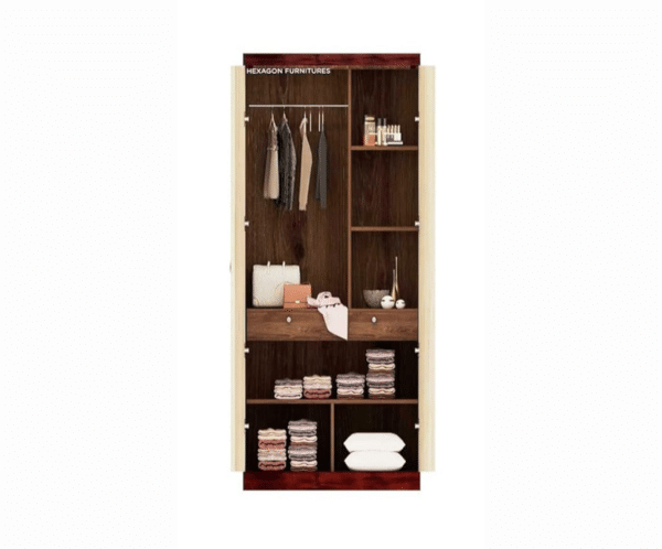 Double Door Wardrobe | Frosty White and Walnut Colour