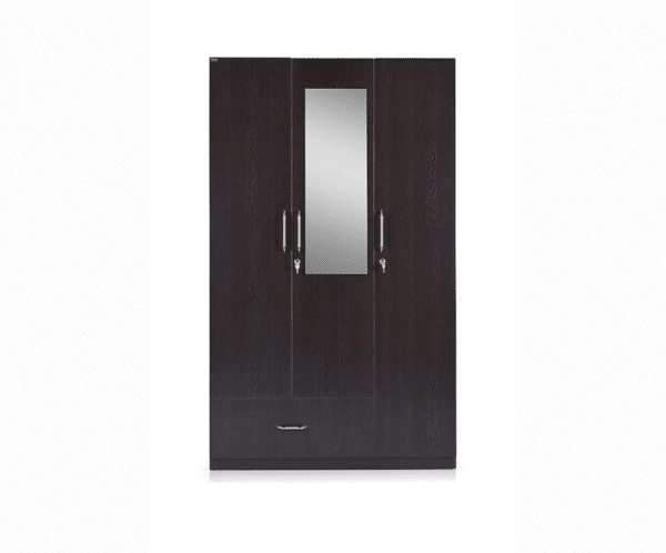 Three Door Wardrobe with Mirror and Drawer | Suede Matte Finish | Flower Wenge