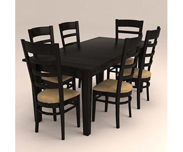 Retangular Dinning Set with Six Curved Ladder Back Chairs